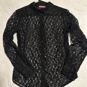 Isaac Mizrahi Black Lace Button Up Blouse